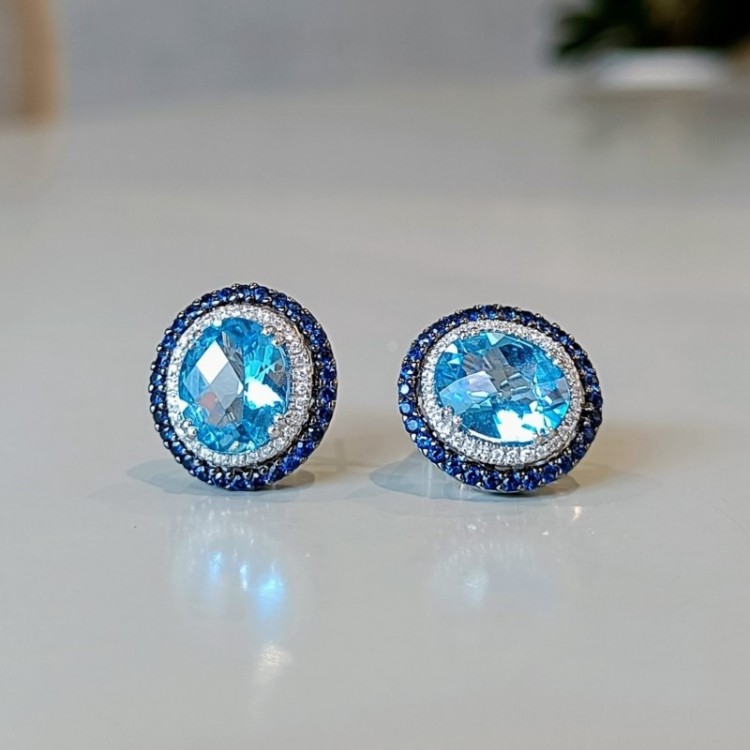 Pendientes de topacios azules con zafiros y diamantes