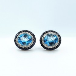 Pendientes de topacios azules con zafiros y diamantes